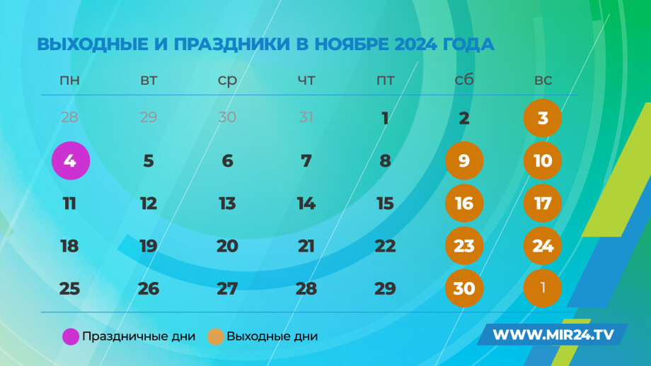 Какие дни в ноябре нерабочие? Инфографика