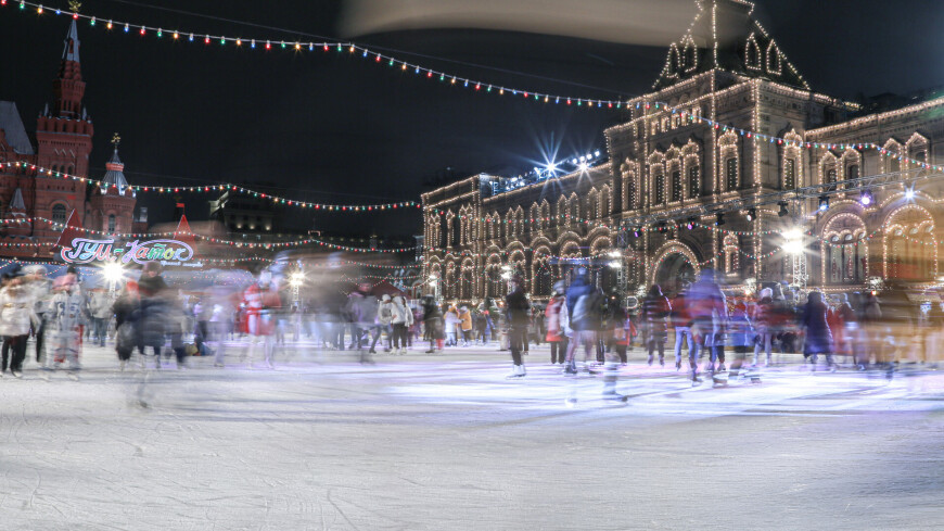 длинная выдержка, открытие ГУМ-катка, ГУМ-каток, каток на Красной площади, катание на коньках, скольжение, фигурное катание, люди зимой, новогоднее освещение, 